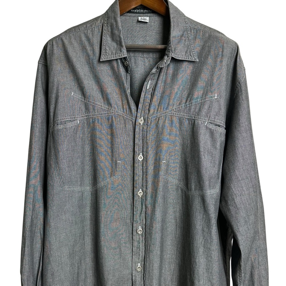 Marithe Francois Girbaud Oversized Men's Large Gray Chambray Shirt Hip Hop 90s - Picture 11 of 11